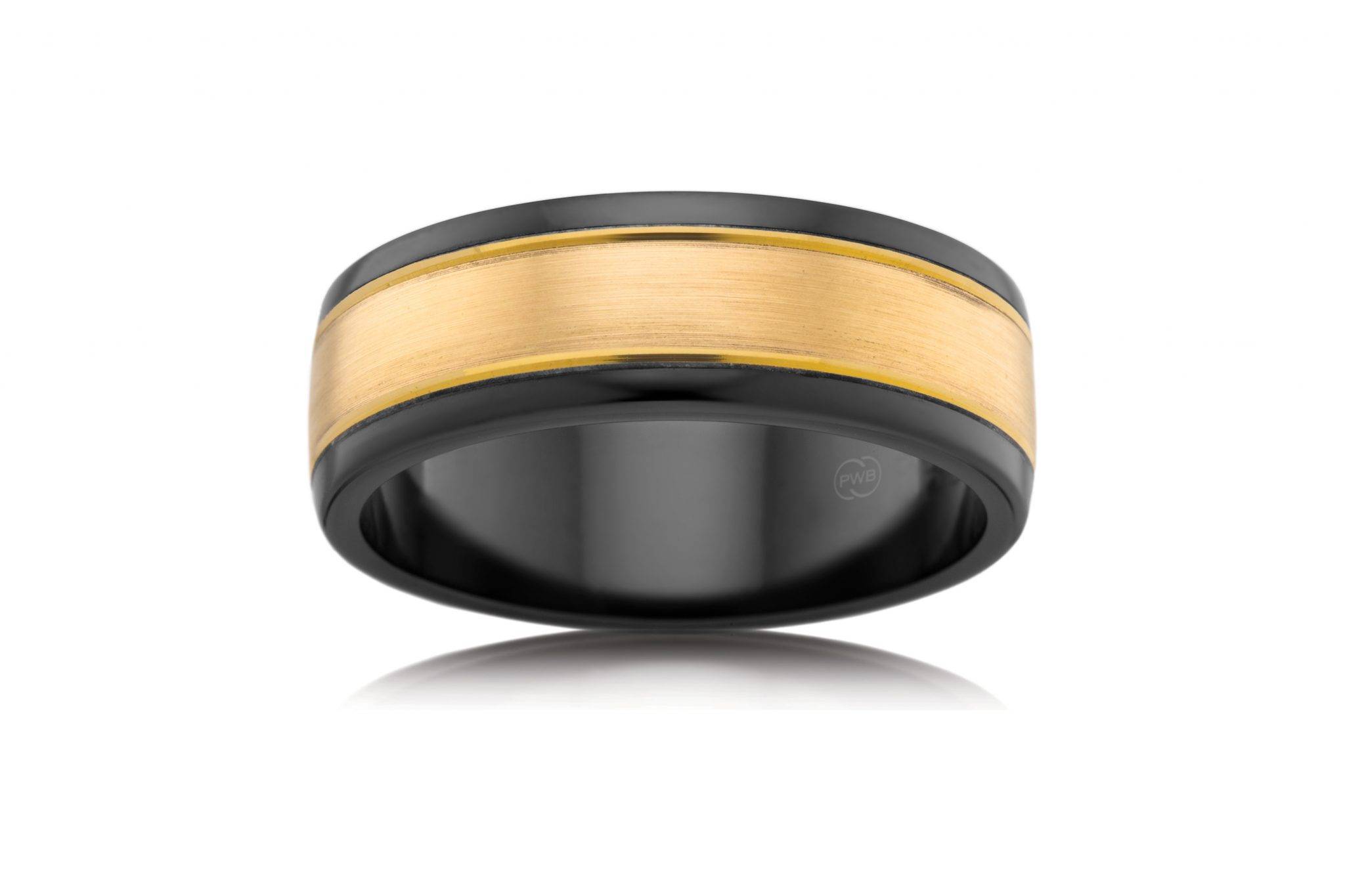 Zirconium Mens Wedder with Yellow Gold Centre Band - Gold River Jewellers