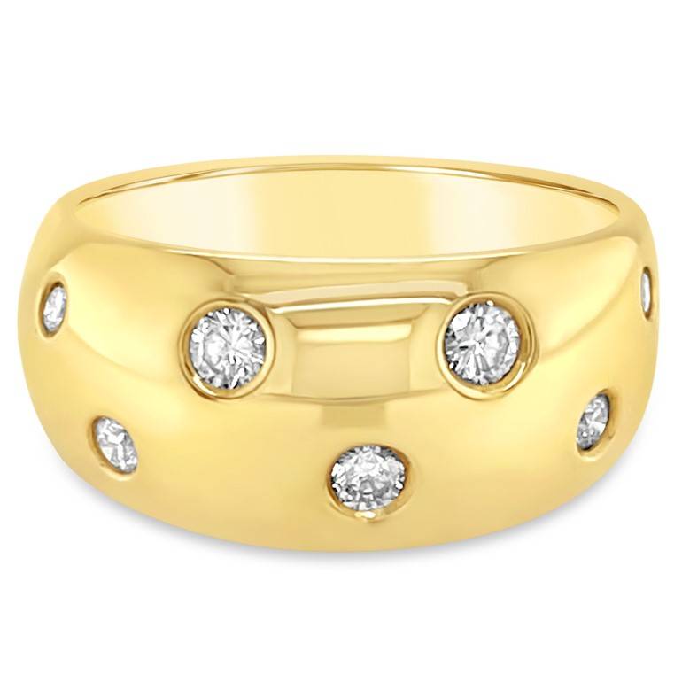 Diamond Set Dome Ring with diamonds set in a rub over setting, this 9ct yellow gold dome ring is smooth to the touch