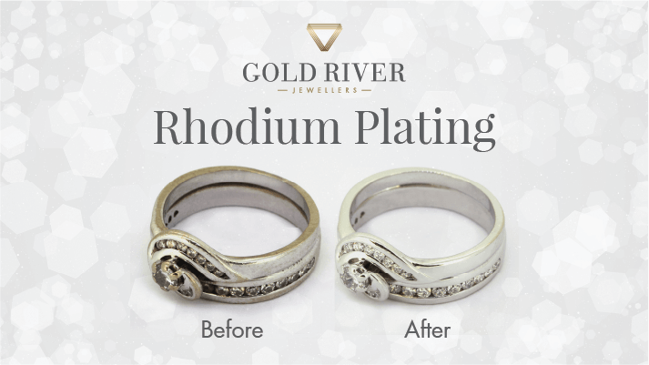 Rhodium plating before and after of white gold and diamond ring