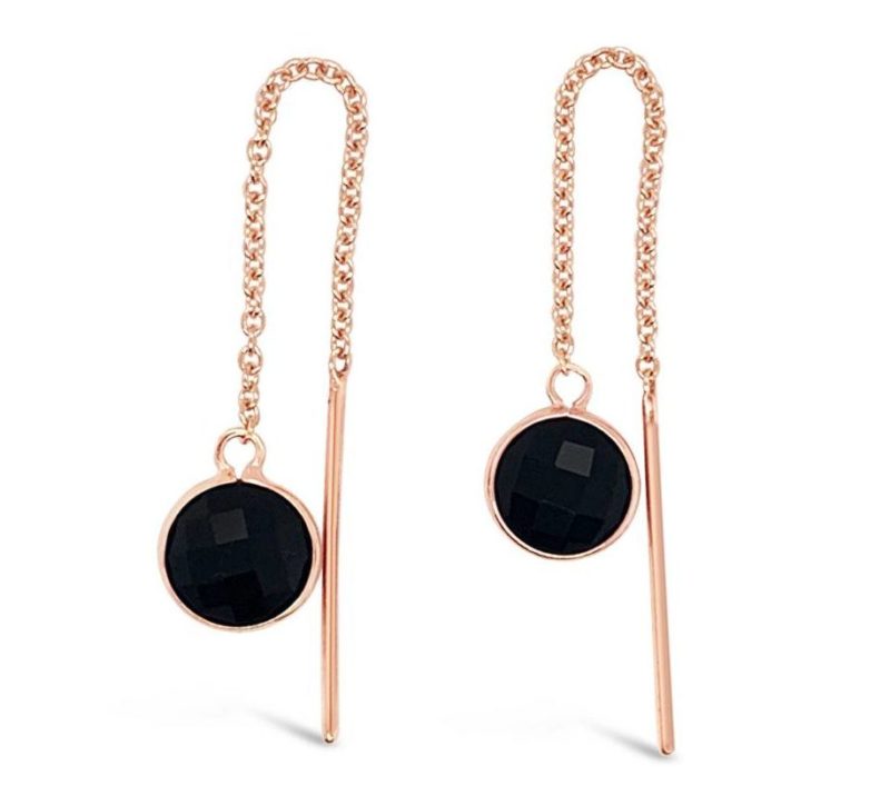 Handmade in 9k Rose Gold, these elegant threaders feature two gorgeous checker board onyx stones.