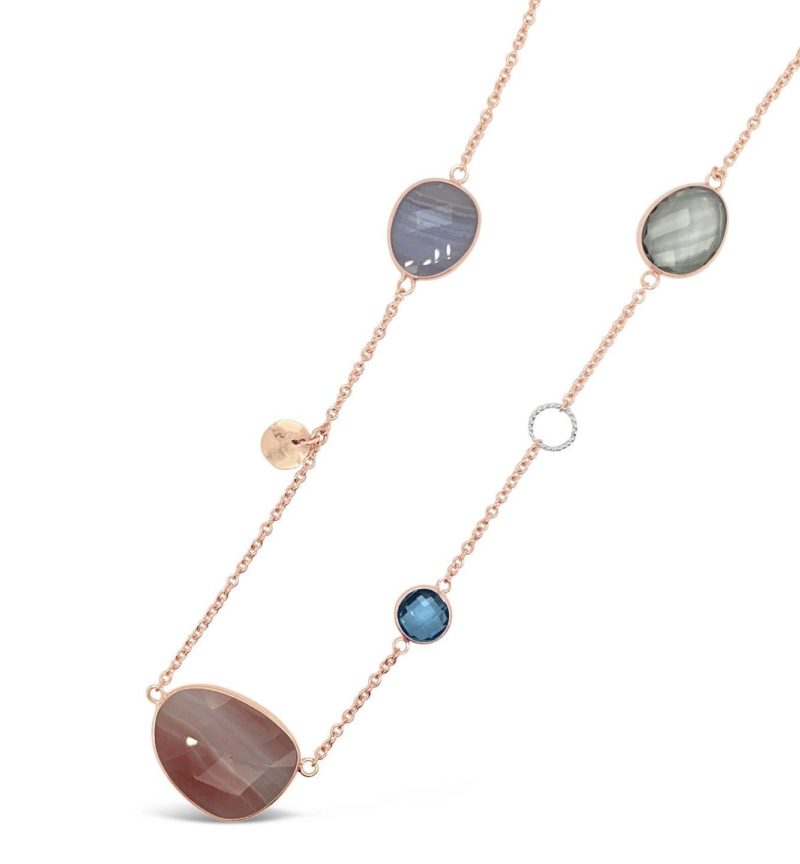 Apart of the Elements Collection, featuring Blue Lace Agate, Pink Lace Agate, Swiss Blue Topaz and Praisilite.