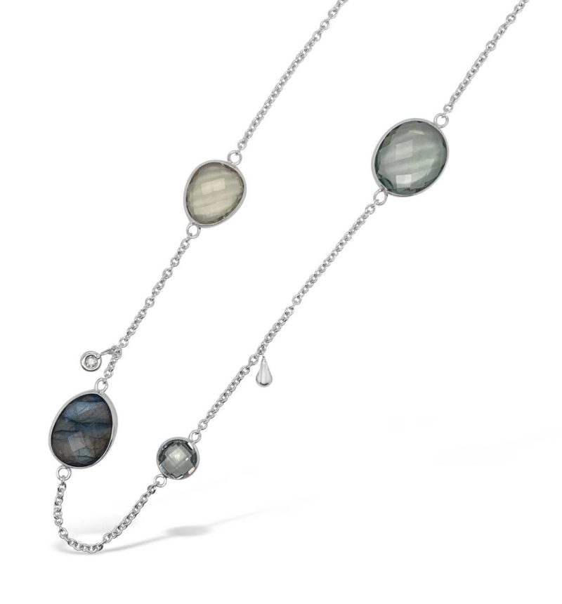 Handcrafted apart of the Elements Collection, featuring Labradorite, Lemon Quartz and Praisolite; including a White Diamond accent.
