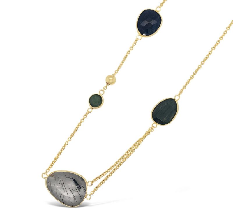 Handcrafted apart of the Elements Range, featuring Green Tourmaline, Green Cats Eye, Rutile Quartz and Blue Kyanite.