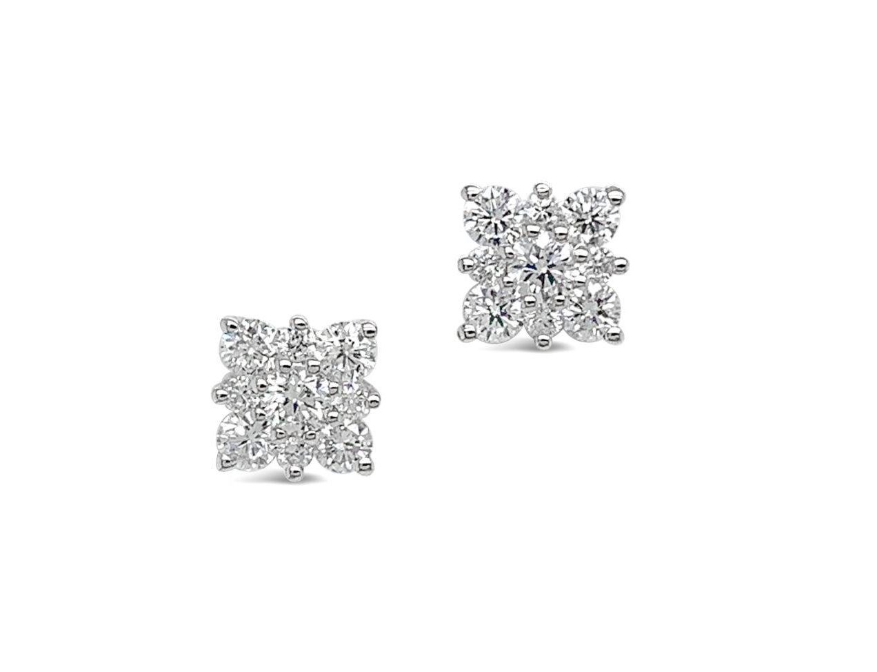 Diamond Square Cluster Stud Earrings - Gold River Jewellers