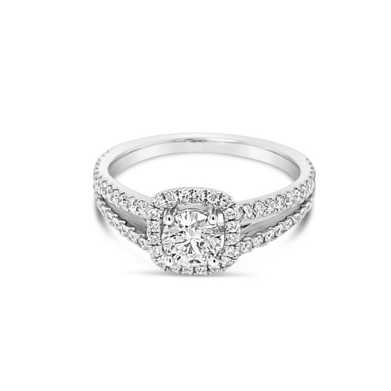 Diamond Halo Split Shoulder Ring - Gold River Jewellers