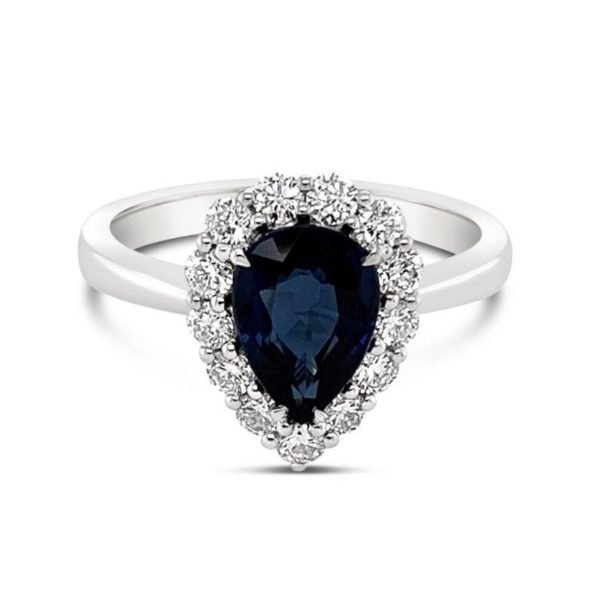 Sapphire Ring with Diamond Halo Pear Shaped - Gold River Jewellers