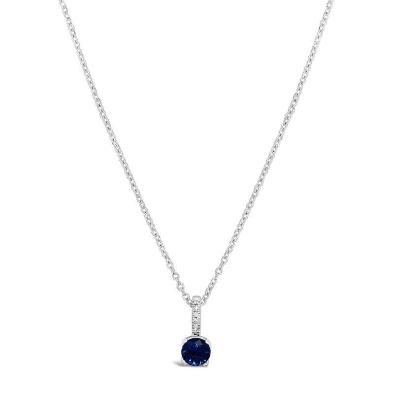 Light up the room with this striking Blue Sapphire Pendant featuring a diamond bail crafted in 18ct White Gold.