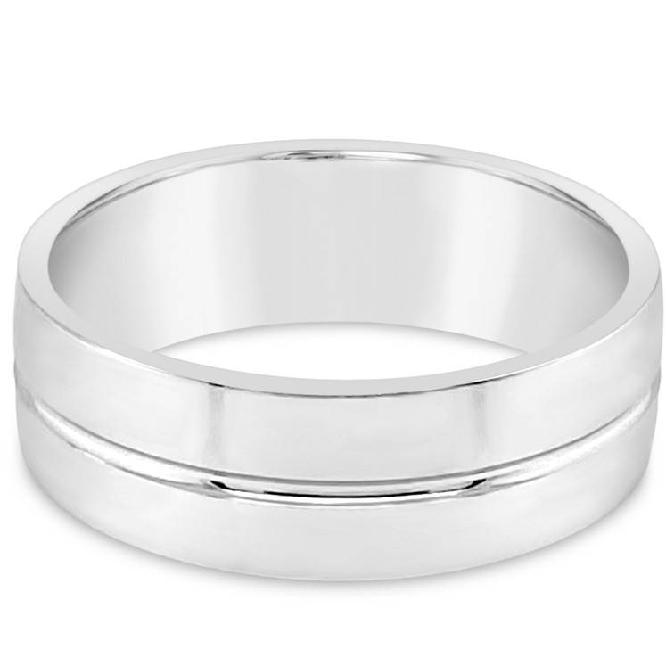 Crafted in 9ct White Gold this ring features a trendy grooved pattern, with one polished edge and one brushed edge.  6 x 1.6mm Metal: 9ct White Gold 