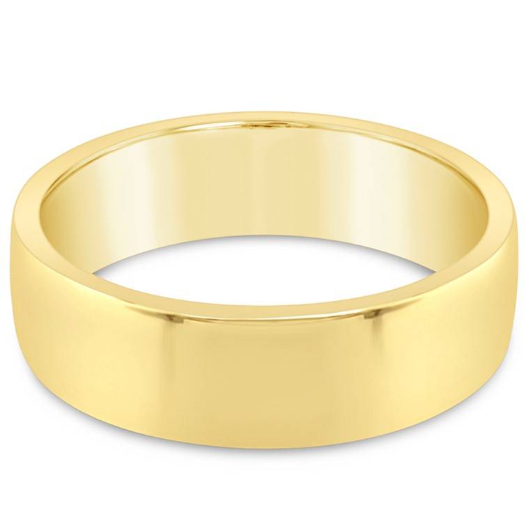 This Half Round 6.5 mm wedding band is crafted in 9ct Yellow Gold with a round polished surface and comfort curve fitting. 