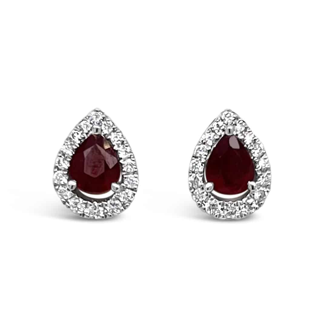 Pear Ruby and Diamond Stud Earrings - Gold River Jewellers